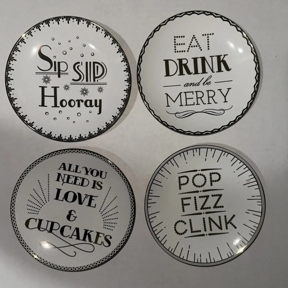 Pier 1 NEW Boxed Set of 4 Appetizer Plates CELEBRATION 6.25